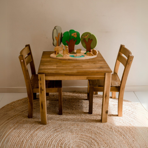 Hardwood Table with 2 Stacking Chairs
