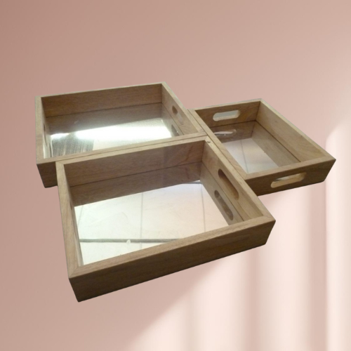 Rectangular Mirror Trays Set of 3